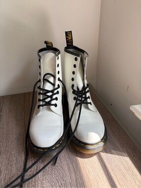 Dr. Martens White Lace-Up Combat Boots with Black Trim